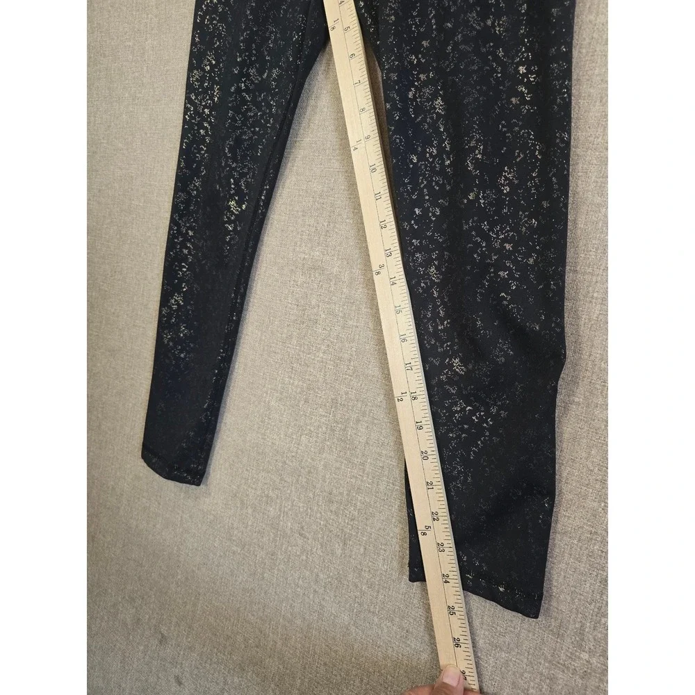 Zyia Active Womens Metallic Copper Foil Splatter High Waisted Leggings Black 6/8